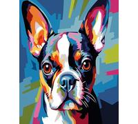 YarnAdventures Color Animals Canvas Painting Kit for Adults,Boston Terrier,Paint by Numbers for Adults Beginners,DIY Acrylic Oil Painting Kits for Home Decor Gifts,16x20in Frameless