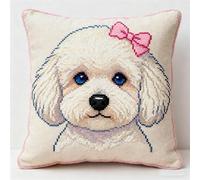 YarnAdventures Cross Stitch Cushion Kits,Animal Dog Bichon Frise,Needlecraft Tapestry Kit Cushion Cover Craft,Hand Embroidery Cross Stitch Art for Home Decor,45x45cm