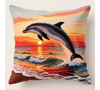 YarnAdventures Cross Stitch Cushion Kits,Marine Animals Dolphins,Needlecraft Tapestry Kit Cushion Cover Craft,Hand Embroidery Cross Stitch Art for Home Decor,45x45cm