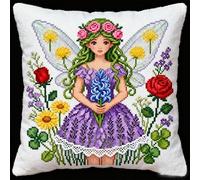 YarnAdventures Cross Stitch Pillow Cover Kit,Flower Fairy,Cushion Cases DIY with Pattern Living Room Decoration Birthday Gift for Beginners,45x45cm