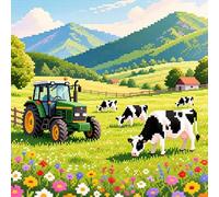 YarnAdventures Cross Stitch Pillow Kit 45x45cm,Farm Landscape,Needlepoint Craft Set pre Printed Handmade Cushion Cover Kit Decorative for Adults Beginners