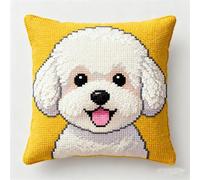 YarnAdventures Cross Stitch Pillow Kit,Animal Dog Bichon Frise,Needlepoint Kits for Adults Creative Gift 18x18in,DIY Home Decor Stamped Embroidery Cushion Craft