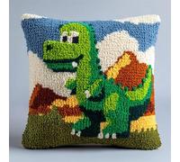 YarnAdventures Cute Animals DIY Latch Hook Kits for Adults,A Little Green Cartoon Dinosaur,Pillow Cover Kit Needlework Cushion Cover Hand Craft Crochet for Home Sofa Decorations,17x17in