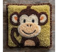 YarnAdventures Cute Animals DIY Rug Cushion kit,Cartoon Little Monkey,Beginner Latch Hook kit - Therapeutic Craft for Adults - Pre-gridded Latch Canvas - Mothers Day Handmade Gift,17x17in