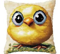 YarnAdventures Diy Cross Stitch Pillow Kit,Cartoon big-eyed chicken,Stamped Cross Stitch Pillowcase Cushion Kits for Adults Kids Beginners,45x45cm
