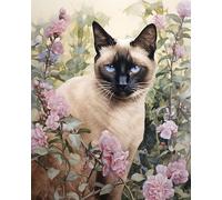 YarnAdventures DIY Painting by Numbers Kits,Siamese Cat and Flowers,Paint by Number for Adults Beginner,Canvas Arts Crafts,Acrylic Pigment Drawing for Home Wall Decor,40x50cm Frameless