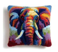 YarnAdventures DIY Rug Cushion kit,Animal Elephant,Beginner Latch Hook kit - Therapeutic Craft for Adults - Pre-gridded Latch Canvas - Mothers Day Handmade Gift,17x17in