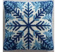 YarnAdventures DIY Rug Cushion kit,Winter Snowflakes,Beginner Latch Hook kit - Therapeutic Craft for Adults - Pre-gridded Latch Canvas - Mothers Day Handmade Gift,17x17in