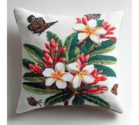 YarnAdventures Flowers Latch Hook Kits Pillowcase Embroidery Kit,Plumeria and Butterfly,Latch Hook Cushion Cover for Adults and Beginners,Pillow Cover Sofa Cushion Craft,43x43cm