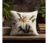 YarnAdventures Flowers Latch Hook Pillowcase Kits,Beautiful White Lily Flowers,Needlework DIY Cushion Cover Hook and Latch Kit Christmas Home Crafts Sofa Decoration,17x17in