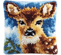 YarnAdventures Forest Animals Latch Hook Pillow Cover Kit,Deer Elk,Cross Stitch Cushion Covers Kits DIY Craft Needlework Latch Hook for Kids Adults,43x43cm