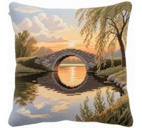 YarnAdventures Landscape Cross Stitch Cushion Kits,Stone Bridge and Willow Trees,Needlecraft Tapestry Kit Cushion Cover Craft,Hand Embroidery Cross Stitch Art for Home Decor,45x45cm