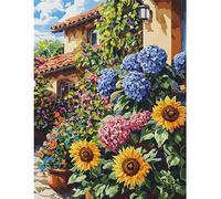 YarnAdventures Landscape DIY 11CT Stamped Cross Stitch Kits for Beginners,Flower pots Blooming in Front of The Door,Easy Embroidery Counted Cross Stitch Art Craft for Wall Decoration,40x50cm
