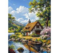 YarnAdventures Landscape DIY Oil Painting Paint by Number Kit,Stream Garden Cottage,Paint by Numbers On Canvas,Paint by Numbers for Adults,Home Wall Decor,16x20in Frameless