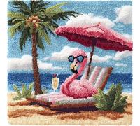 YarnAdventures Landscape Latch Hook Kits Pillow for Adults,Pink Bird on a Lounge Chair,Latch Hook Kit Cushion,Embroidery DIY Needlework Pillow Cover,17x17in
