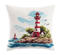 YarnAdventures Landscape Latch Hook Pillow Kits Cushion,Island Lighthouse,Printed Pillowcase Sofa Hooking Pillows Crafts Embroidery Latch Hooking Crochet Kits,17x17in