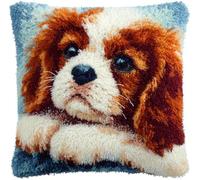 YarnAdventures Latch Hook Cushion kit,Dog,Cavalier King Charles Spaniel,DIY Rug Cushion kit - Latch Hook Pillow for Beginners - Christmas Craft Activity,17x17in