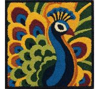 YarnAdventures Latch Hook Cushion Kits,Animal Peacock,Latch Hook Pillow Case Kits Embroidery Carpet Set,DIY Needlework Sofa Cushion,17x17in