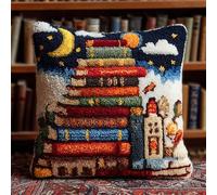 YarnAdventures Latch Hook Cushion Kits,Books on The Shelf,Latch Hook Pillow Case Kits Embroidery Carpet Set,DIY Needlework Sofa Cushion,17x17in
