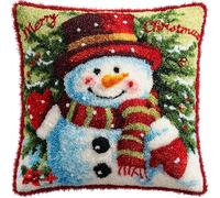 YarnAdventures Latch Hook Cushion Kits for Adults BeginnersCute Snowman,Handmade Crochet Craft Kits Cushion Cover Needlework for Home Decoration,17x17in