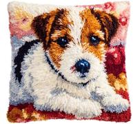 YarnAdventures Latch Hook Cushion Kits,Jack Russell Terrier,Latch Hook Pillow Case Kits Embroidery Carpet Set,DIY Needlework Sofa Cushion,17x17in