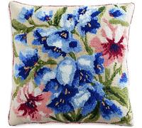 YarnAdventures Latch Hook Kit,Beautiful Blue Flowers,Latch Hook Pillowcase Kits DIY Craft for Adults & Kids,Beginner-Friendly Design for Throw Pillows & Gifts,17x17in