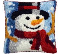 YarnAdventures Latch Hook Kit Cushion Latch Hook Kit,Cute Snowman,Sofa Cushion Cover Cushion Cover Embroidery Craft for Adults and Beginners,17x17in