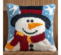 YarnAdventures Latch Hook Kit,Cute Snowman,Latch Hook Kits Pillow for Adults Embroidery Pattern Printed Canvas Creativity Crochet Gift,17x17in