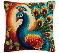 YarnAdventures Latch Hook Kits for Adults,Animal Peacock,DIY Latch Hook kit Cushion Throw Pillow Embroidery Craft for Beginner Christmas,Birthday Gifts,17x17in