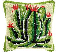YarnAdventures Latch Hook Kits for Adults,Green Plant Cactus,DIY Latch Hook kit Cushion Throw Pillow Embroidery Craft for Beginner Christmas,Birthday Gifts,17x17in