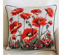 YarnAdventures Latch Hook Kits for Adults,Red Poppy Flower,DIY Latch Hook kit Cushion Throw Pillow Embroidery Craft for Beginner Christmas,Birthday Gifts,17x17in