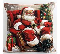 YarnAdventures Latch Hook Kits Pillow for Adults,Christmas,Lovely Santa Claus,Latch Hook Kit Cushion Latch Hook,Embroidery DIY Needlework Pillow Cover,17x17in