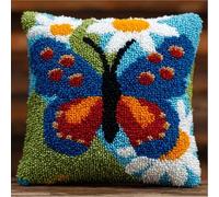 YarnAdventures Latch Hook Kits Pillowcase Embroidery Kit,Flowers and Butterflies,Latch Hook Cushion Cover for Adults and Beginners,Pillow Cover Sofa Cushion Cover Craft,43x43cm