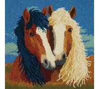YarnAdventures Latch Hook Kits Pre Printed Color Canvas,Animal Couple Horse,Cushion Cover Crocheting Pillow Case Sofa Pillows Home Decor,Hand-Woven Gifts,43x43cm