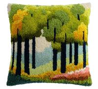 YarnAdventures Latch Hook Pillow Case Kits,Spring Forest Landscape,Embroidery Kits DIY Latch Hook for Aadults Cross Stitch Cushion,17x17in