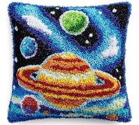 YarnAdventures Latch Hook Pillow Case Kits,Starry Sky Universe Planet,Embroidery Kits DIY Latch Hook for Aadults Cross Stitch Cushion,17x17in