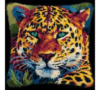 YarnAdventures Latch Hook Pillow Cover Kit,Animal Leopard,Cross Stitch Cushion Covers Kits DIY Craft Needlework Latch Hook for Kids Adults,43x43cm