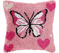 YarnAdventures Latch Hook Pillow Cover Kit,Butterflies and Hearts,Cross Stitch Cushion Covers Kits DIY Craft Needlework Latch Hook for Kids Adults,43x43cm