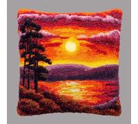 YarnAdventures Latch Hook Pillowcase Cushion Kits,Sunset Riverside Landscape,Latch Hook kit Cushion Throw Pillow Embroidery Craft for Beginner Hobby & Craft,17x17in