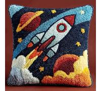 YarnAdventures Latch Hook Pillowcase Kits,Cartoon Universe Planet Starry Sky,Needlework DIY Cushion Cover Hook and Latch Kit Christmas Home Crafts Sofa Decoration,17x17in