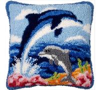 YarnAdventures Marine Animals Latch Hook Cushion Kits for Adults Beginnersdolphin,Handmade Crochet Craft Kits Cushion Cover Needlework for Home Decoration,17x17in