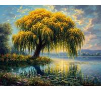YarnAdventures Paint by Numbers for Adults Kits Canvas,Willow Tree by The Serene Pond,Paint by Numbers DIY Acrylic Oil Painting Kits for Adults Beginners,40x50cm Frameless