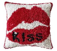 YarnAdventures Pre Printed Latch Hook Kits for Adults Beginners,red Lips,DIY Needlework Pillow Cover Cushion Making Kit for Christmas Birthday Gift,43x43cm