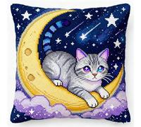 YarnAdventures Stamped Cross Stitch Kit 45x45cm,Cat on The Moon,DIY Embroidery Cushion,Tapestry Pillow kit for Living Room Sewing Supplies Adults Beginners Gift