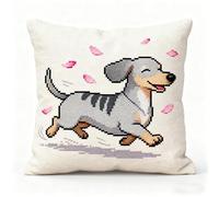 YarnAdventures Stamped Cross Stitch Kits for Adults Beginners,Animal Dog Dachshund,DIY Throw Pillow Cushion Embroidery Kit Gift,Home Decoration,45x45cm