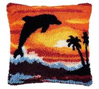 YarnAdventures Sunset Landscape Latch Hook Pillowcase Kits,Animal Dolphin,Needlework DIY Cushion Cover Hook and Latch Kit Christmas Home Crafts Sofa Decoration,17x17in