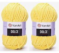 YarnArt Dolce Yarn 100% MicroPolyester Lot of 2 skn 264 Yards 2x100gram Super Bulky :6 Baby Chenille Yarn (761 Yellow)