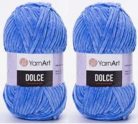 YarnArt Dolce Yarn 100% MicroPolyester Lot of 2 skn 264 Yards 2x100gram Super Bulky :6 Baby Chenille Yarn (777 Blue)