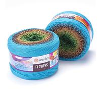 YarnArt Flowers Cotton Acrylic Blend Yarn - 55% Cotton 45% Acrylic 250gr 1094yds Multicolor Cotton Yarn Rainbow Crochet Yarn - Spring Summer 1 Fine Sport Yarn - Skein (314)