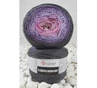 YarnArt Flowers Moonlight Glitter Cotton Yarn, Soft, Rainbow Crochet, Metallic Lurex handknit Shiny, Silvery Cake, Multicolor Cotton, 1 Skein Weight 9.17oz Lenght 393.7 inches, 1 Fine Yarn (3276)